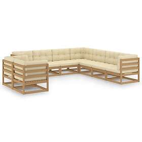 vidaXL Loungegrupp med dynor 9 delar honungsbrun massiv furu 3076967