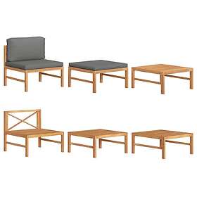 vidaXL Lounge Sæt med mørkegrå hynder 3 dele teak