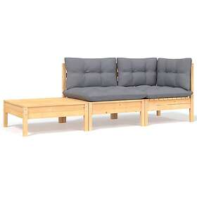 vidaXL Loungegrupp med grå dynor 3 delar massiv furu 806669