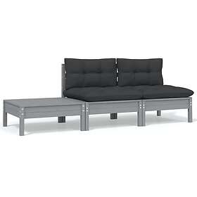 vidaXL Loungegrupp med grå dynor 3 delar massiv furu 806684