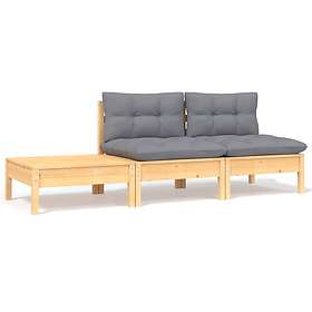 vidaXL Loungegrupp med grå dynor 3 delar massiv furu 806681