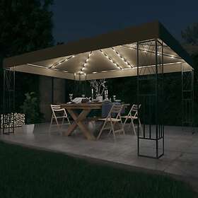 vidaXL Paviljong med ljusslinga LED 3x4 m taupe tyg 3070331
