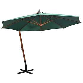vidaXL Hängande parasoll 350 cm trästång grön 42965