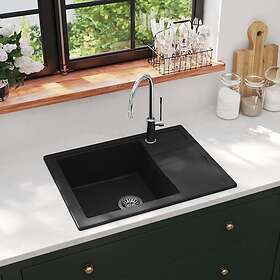 vidaXL 147101 Oval Black Granite Sink with Overflow