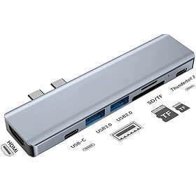 NÖRDIC 2 till 7 USB-C dockningsstation för MacBook Pro och Air 1xHDMI 4K30Hz 1xUSB-A 3.1 1xUSB-A 2.0 1xUSB-C 3.1 1xUSB-C 100W PD 1x SD/TF ko