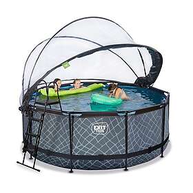 Exit Stone Pool Ø360X122Cm Med Sandfilterpump Och Tak Grå Pooler