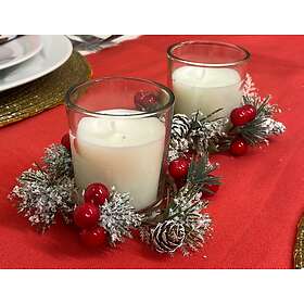 White Set Of 2 Candle Pots With Wreath