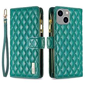 iPhone 14 Plus Fodral Rombmönster Dragkedja Grön