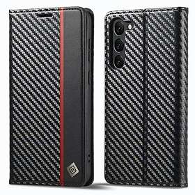 LC.IMEEKE Samsung Galaxy S23 Fodral Kolfibertextur Röd Stripe Vertical