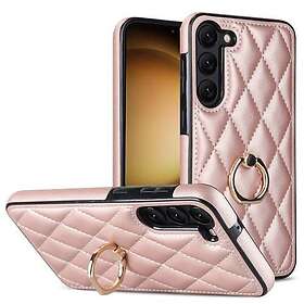 MTK Samsung Galaxy S23 Rhombus Grid Mönster Skal FingerRing Rose Gold