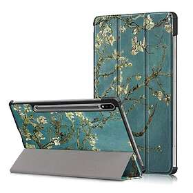 MTK Slim Fit Cover Fodral Till Samsung Galaxy Tab S7 FE / Tab S7 Plus / Tab S8+ White Flowers