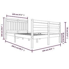 vidaXL Sängynrunko svart massivt trä 120x200 cm 3100653