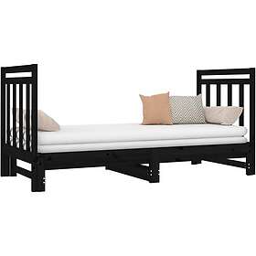 vidaXL Utdragbar dagbädd svart 2x(90x190) cm massiv furu 3124776