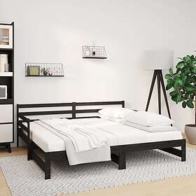vidaXL Utdragbar dagbädd svart 2x(90x190) cm massiv furu 814663