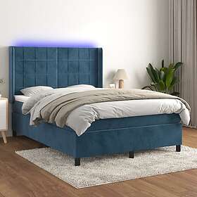 vidaXL Ramsäng med madrass & LED mörkblå 140x200 cm sammet 3139569