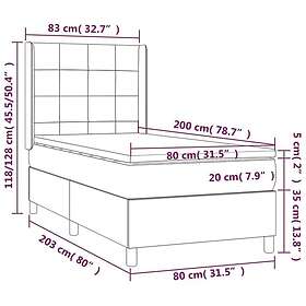 vidaXL Ramsäng med madrass ljusgrå 80x200 cm tyg 3131385