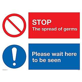 Viking Signs STOP germs Please wait here to be seen-skylt – vinyl/klistermärke