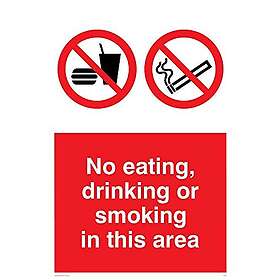 Viking Signs PV57-A4P-1M "No eating, Drinking Or Smoking In This Area", 1 mm halvstyv plast, 300 mm H x 200 mm B