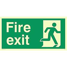 Viking Signs SB434-L32-P "Fire Exit"-skylt, right No pil, halvstyv fotoluminescerande plast, 150 mm H x 300 mm B