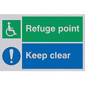 Viking Signs SD964-A4L-SV funktionshinder "Refuge Point Keep Clear" skylt, silvervinyl, 200 mm H x 300 mm B