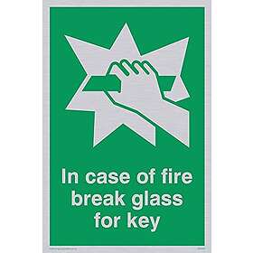 Viking Signs SA406-A6P-SV "In Case Of Fire Break Glass For Key" skylt, silvervinyl, 150 mm H x 100 mm B