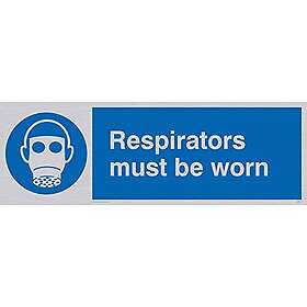 Viking Signs skyltar MP287-L31-SV "Respirators Must Be Worn" skylt, silvervinyl, 100 mm H x 300 mm B