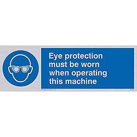 Viking Signs skyltar MP280-L15-S "Ögonskydd måste bäras när du använder denna maskin" skylt, styv silverplast, 50 mm H x 150 mm B