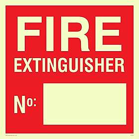 Viking Signs FV370-S20-PV "Fire Extinguisher No:" skylt, fotobelysning, klistermärke, 200 mm H x 200 mm B