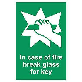 Viking Signs skyltar SA406-A4P-V"In Case Of Fire Break Glass for Key" skylt, vinyl, 300 mm H x 200 mm B