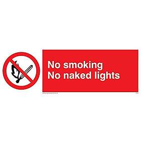 Viking Signs PS2-L15-3M "No Smoking No Naked Lights" skylt, plast, 3 mm styv, 50 mm H x 150 mm B