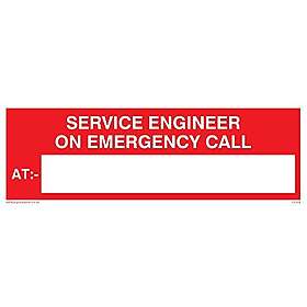 Viking Signs FV359-L15-1M"Service Engineer On Emergency Call At:"-skylt, 1 mm plast halvstyv, 150 mm H x 50 mm B