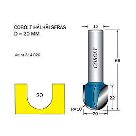 Cobolt Hålkälsfräs D=20l=22 TL=64 S=12 R=10