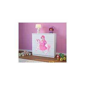 Babydreams barnbyrå med prinsessa på häst, med 3 lådor vit laminat
