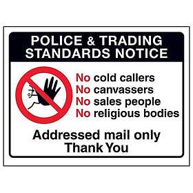 V Safety V Trading Standards: Endast tackskylt med adresserad post – 150 mm x 10