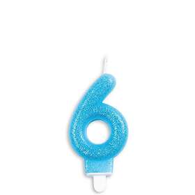 Globos Europe Tårtljus Siffra Glitter Blå Siffra 6