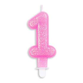 Globos Europe Tårtljus Siffra Glitter Rosa Siffra 1