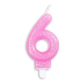 Globos Europe Tårtljus Siffra Glitter Rosa Siffra 6