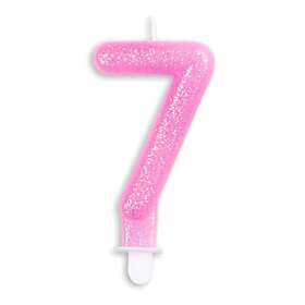 Globos Europe Tårtljus Siffra Glitter Rosa Siffra 7