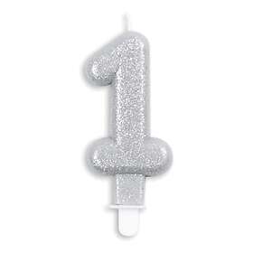 Globos Europe Tårtljus Siffra Glitter Silver Siffra 1