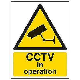 VSafety 63050AN-W'CCTV In Operation' varning allmän skylt, fönsterklistermärke, porträtt, 150 mm x 200 mm, svart/gul
