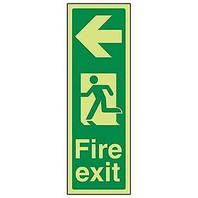 V Safety V Glow In The Dark Fire Exit Pil Vänsterskylt 150 mm x 450 mm Självhäftande vinyl