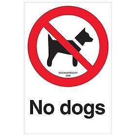 V Safety V "No Dogs/Maximum straffy GBP 500" skylt, porträtt, (paket med 3), 200mm x 300mm, 3