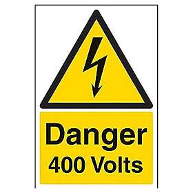 V Safety V Signs 68007AU-S "Fara 400 volt" varning elektrisk skylt, självhäftande, porträtt, 200 mm x 300 mm, svart/gul