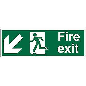 Seco Fire Exit – pil pekar ner & vänster, man springer vänster, brandutgångsskylt, 600 mm x 200 mm – självhäftande vinyl