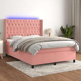 vidaXL Ramsäng med madrass rosa & LED 140x200 cm sammet 3139750