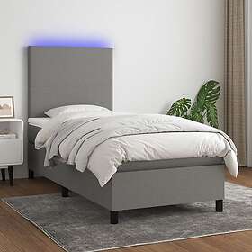 vidaXL Ramsäng med madrass & LED mörkgrå 90x190 cm tyg 3134678