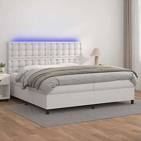 vidaXL Ramsäng med madrass & LED vit 200x200 cm konstläder 3135964