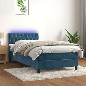 vidaXL Ramsäng med madrass & LED mörkblå 90x190 cm sammet 3134559