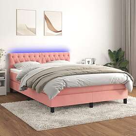 vidaXL Ramsäng med madrass rosa & LED 140x190 cm sammet 3134584