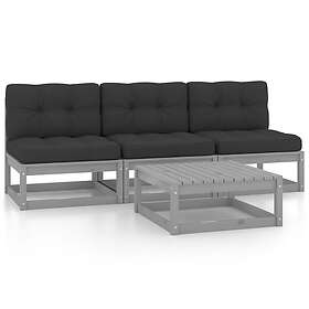 vidaXL Loungegrupp med dynor 4 delar massiv furu 3076356